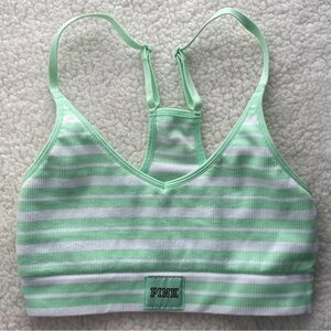 PINK Victoria's Secret Seamless Racerback Sports Bra - Mint Green/White Stripes